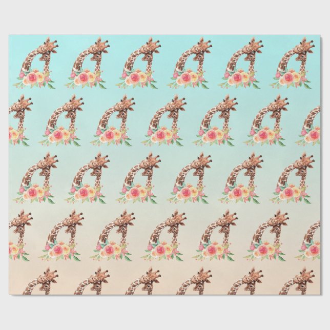 Papier Cadeau Cute Giraffe Aquarelle Maman & Bébé (Plat)