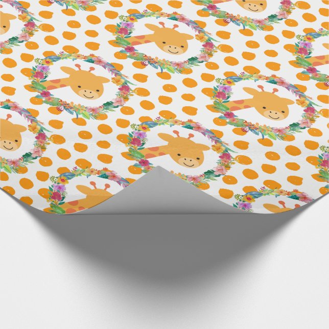 Papier Cadeau Cute Giraffe avec une aquarelle fleurie Wreath (Coin)