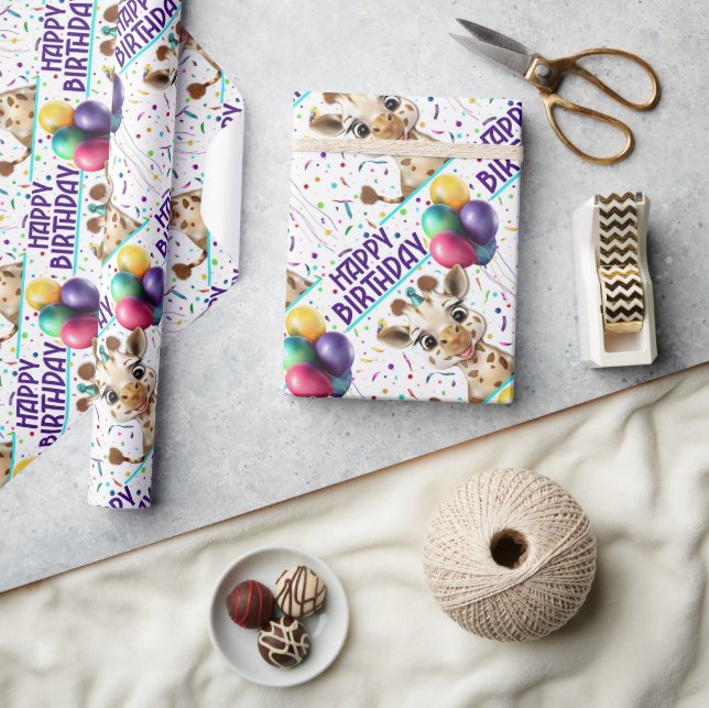 Papier Cadeau Cute Giraffe Colorful Confetti Anniversaire de enf (Artisanat)