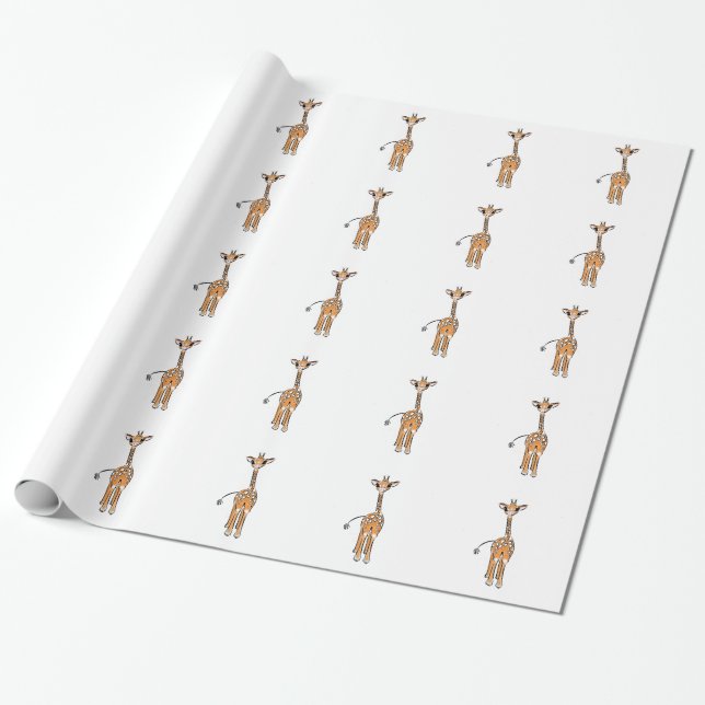 Papier Cadeau Cute Giraffe drawing, safari animals (Déroulé)