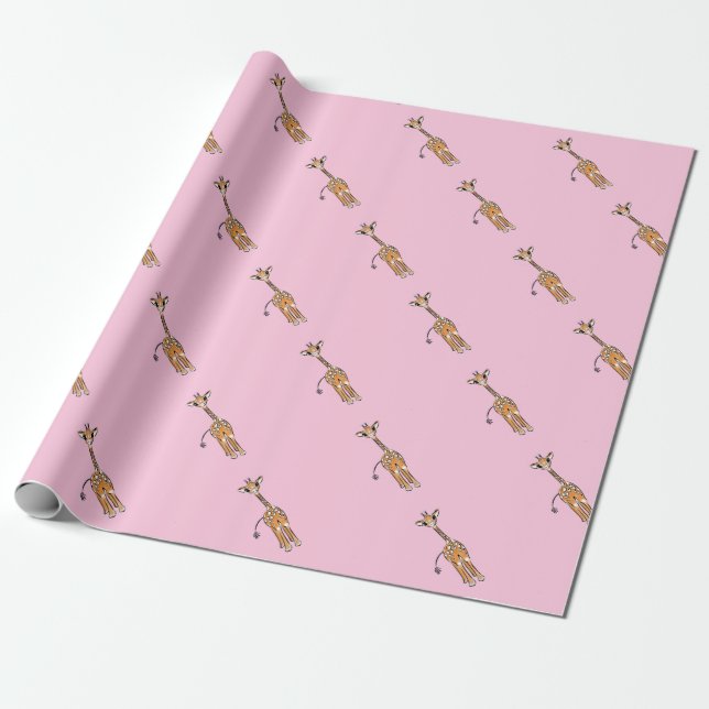 Papier Cadeau Cute Giraffe drawing, safari animals (Déroulé)