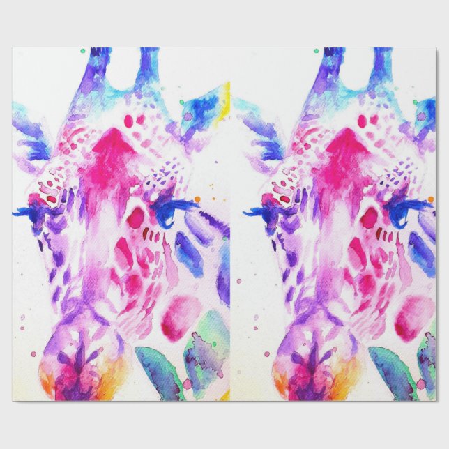 Papier Cadeau Cute Giraffe Zoo Animal Motif Aquarelle (Plat)
