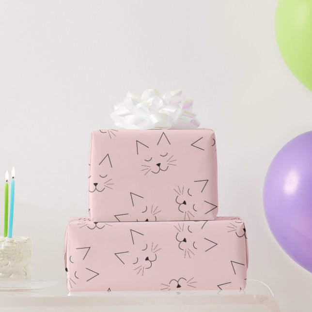 Papier Cadeau Cute Girl Black Kitty Chat visage rose Motif (Cadeaux de fête)