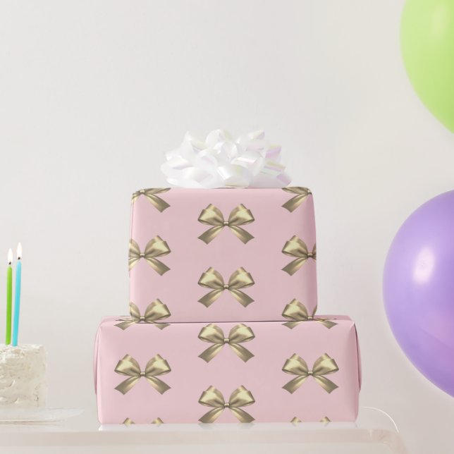 Papier Cadeau Cute Girl Gold Satin Aesthétique Bow Rose (Cadeaux de fête)