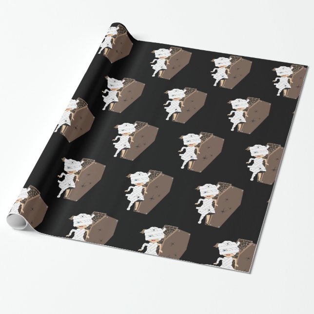 Papier Cadeau Cute Girl Mummy Coffin Halloween Design (Déroulé)