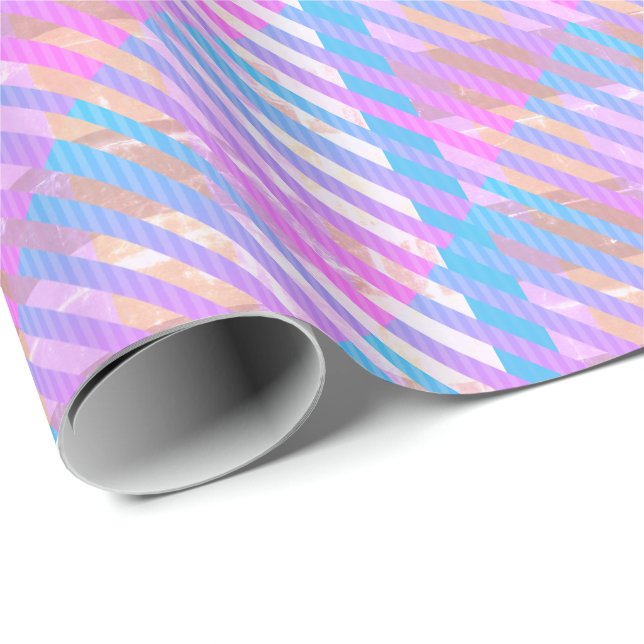 Papier Cadeau Cute Girl Pastel Plaid Rainbow Iridescente (Coin rond)