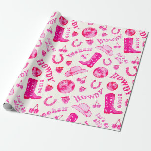 Papier Cadeau Cute Girl Rose Disco Cowgirl esthétique