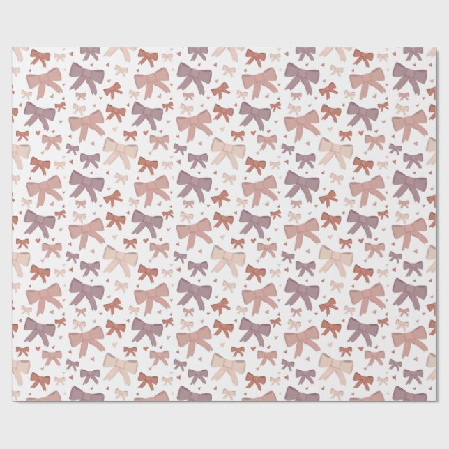 Papier Cadeau Cute Girly Dusty Rose Bows Et Coeurs Motif (Plat)