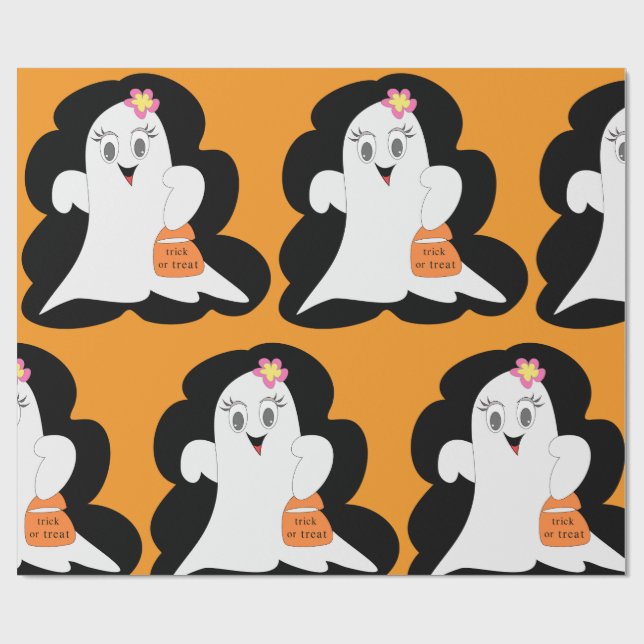 Papier Cadeau Cute Girly Ghost Halloween Trick or Treat (Plat)