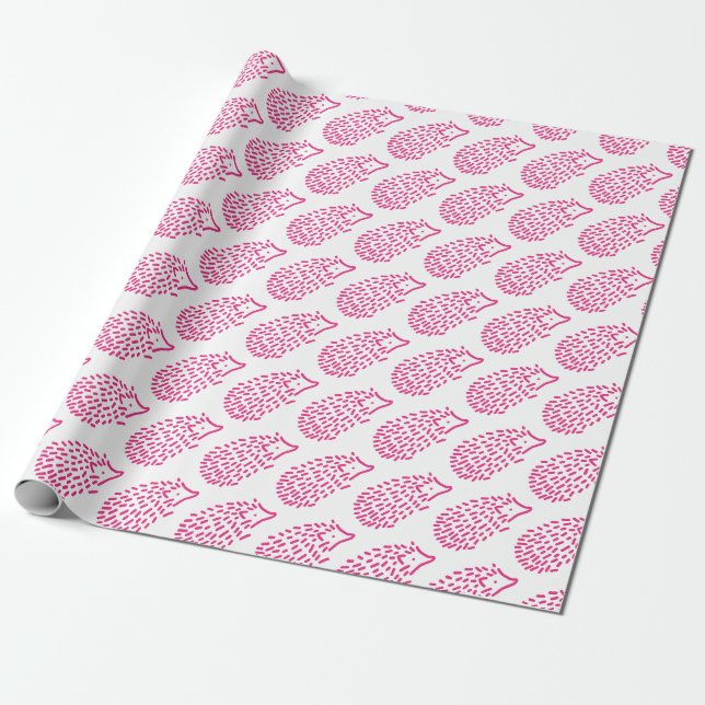 Papier Cadeau Cute Girly rose Hérisson Enfants Bébé animal (Déroulé)