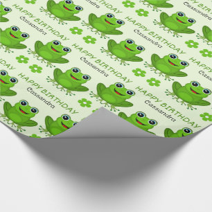Papier Cadeau Cute Green Femme Grenouille Filles Nom Anniversair