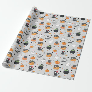 Papier Cadeau Cute Halloween Chats et Fantômes Motif