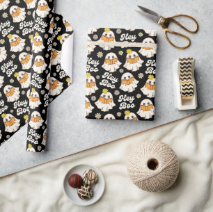 Papier Cadeau Cute Halloween Ghost Retro Éffrayant Boo Noir