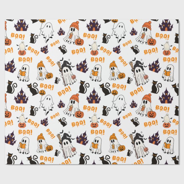Papier Cadeau Cute Halloween Motif fantôme - Chats noirs Éffraya (Plat)