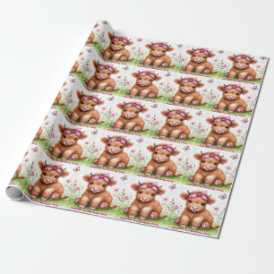 Papier Cadeau Cute Highland Vache papillon Fille Anniversaire