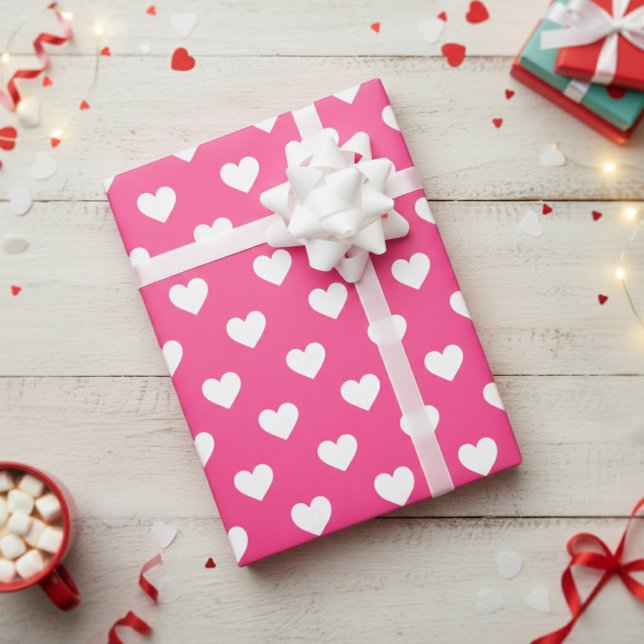 Papier Cadeau Cute Hot Pink And White Heart Patterned (Cute Hot Pink And White Heart Patterned Wrapping Paper)