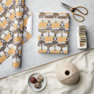 Papier Cadeau Cute imitation bois bière tasse motif carrelé