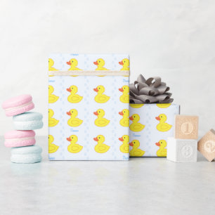 Papier Cadeau Cute Jaune Canard Motif Monogramme Baby Girl
