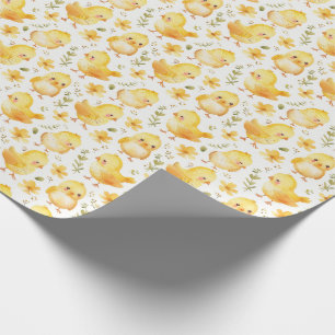 Papier Cadeau Cute Jaune Chicks et Fleurs
