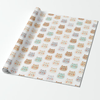 Papier Cadeau Cute Kawaii Cats Hand-Drawn Illustrations Pastel 