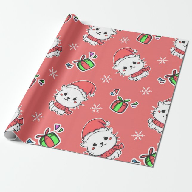 Papier Cadeau Cute Kawaii Christmas Kitty (Déroulé)