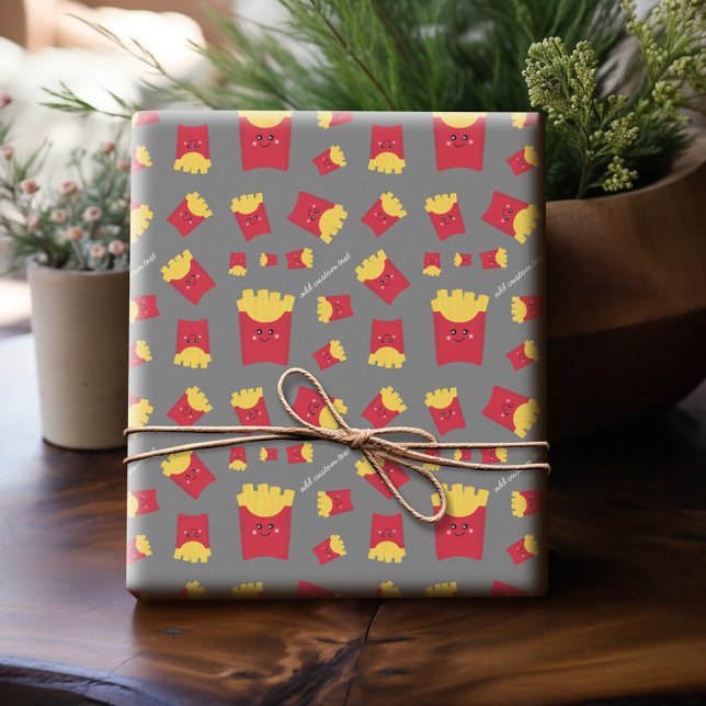 Papier Cadeau Cute Kawaii Fries françaises avec nom personnalisé (Personalized Wrapping Paper)