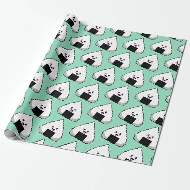 Papier Cadeau Cute Kawaii Japanese Onigiri Sushi Food Pattern (Déroulé)