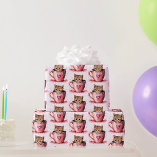 Papier Cadeau Cute Kitten dans un Teacup avec Motif de coeur