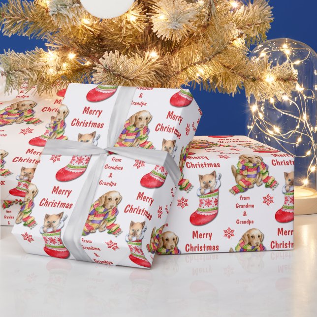 Papier Cadeau Cute Kitten et les enfants chiots Noël (Vacances)
