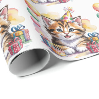 Papier Cadeau Cute Kitten Watercolor Birthday Party