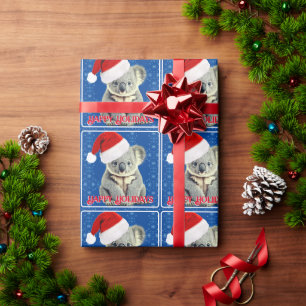 Papier Cadeau Cute Koala à Santa Hat