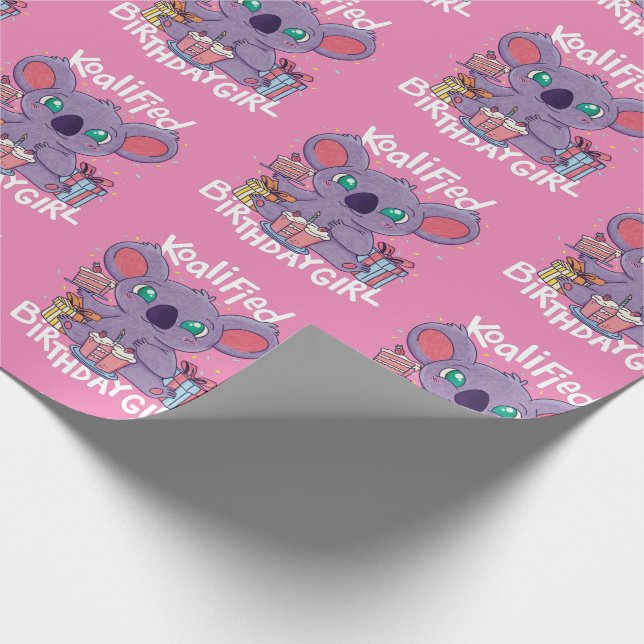 Papier Cadeau Cute Koala Ours Koalified Anniversaire fille rose (Coin)