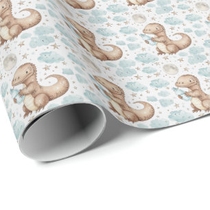 Papier Cadeau Cute Komodo Dragon Baby Pastel Motif d'aquarelle
