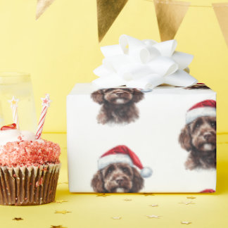 Papier Cadeau Cute Labradoodle avec Santa Hat