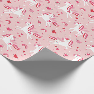 Papier Cadeau Cute licorne avec arcs-en-ciel et coeurs sur rose
