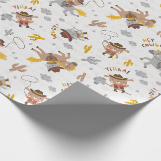 Papier Cadeau Cute Little Cowboy Ours, Chien et Chat à cheval