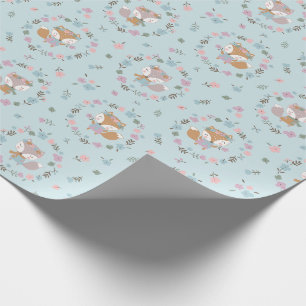 Papier Cadeau Cute Little Fall Fox avec des fleurs aux couleurs 