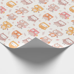 Papier Cadeau Cute Little Owls dans des couleurs muettes