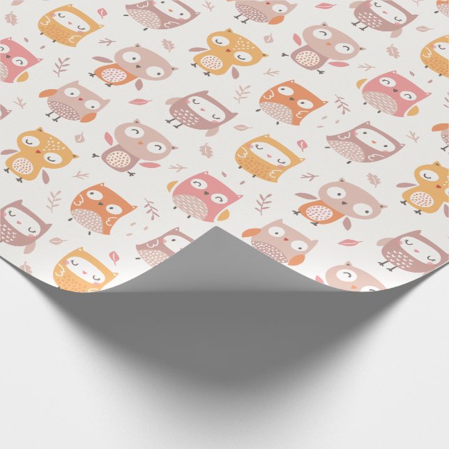 Papier Cadeau Cute Little Owls dans des couleurs muettes (Coin)