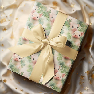 Papier Cadeau Cute Little Piglets Aquarelle Botaniques Motif