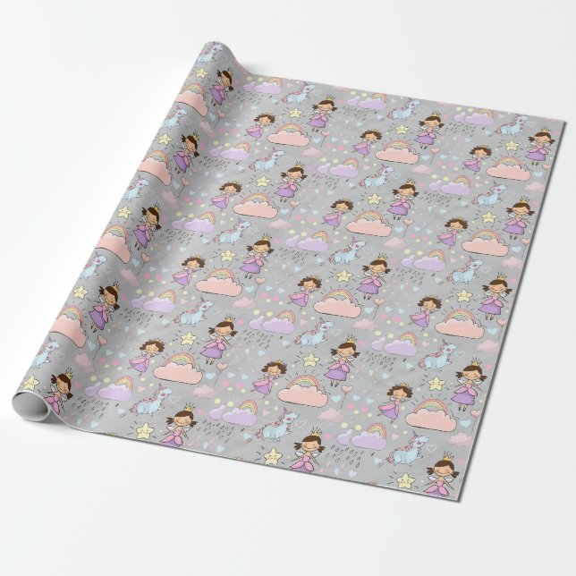 Papier Cadeau Cute Little Princess Pink Motif sans couture (Déroulé)