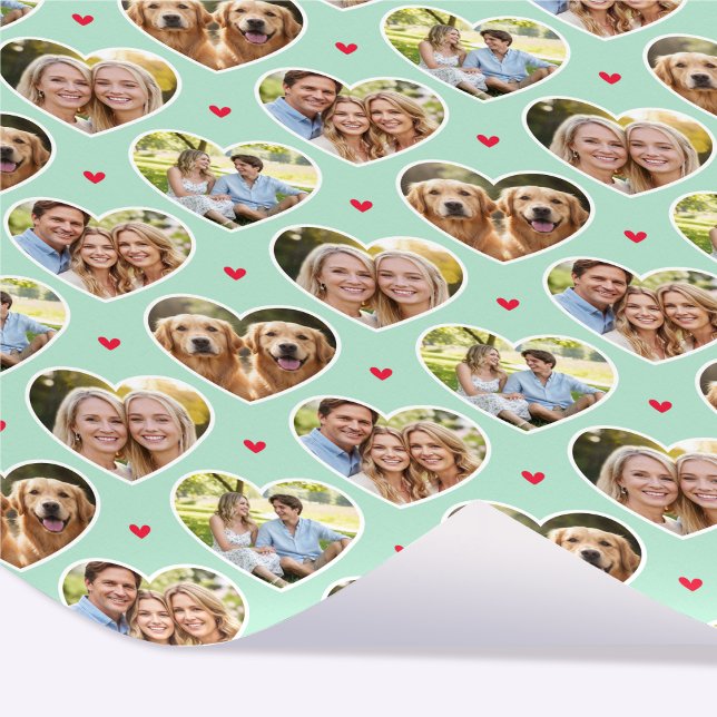 Papier Cadeau Cute Love Heart 4 Photo Elegant Mint Pattern (Créateur téléchargé)