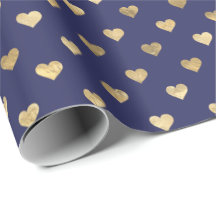 Cute Marine Blue Gold Hearts Motif 