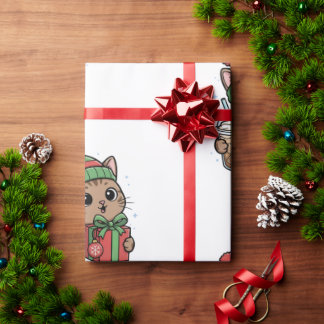 Papier Cadeau Cute Meowy Christmas Cat Iced Latte Pattern Wrappi