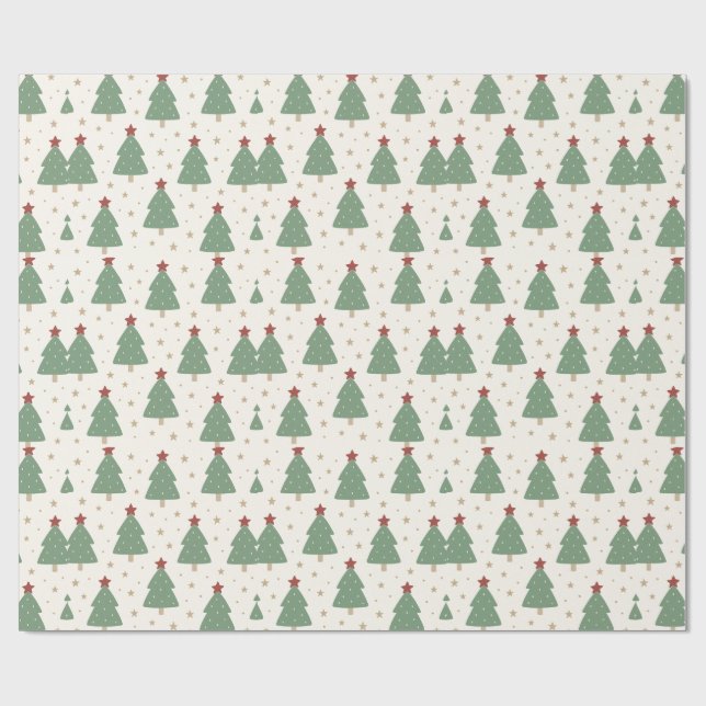 Papier Cadeau Cute Minimalist Christmas Tree Pattern – Festive (Plat)