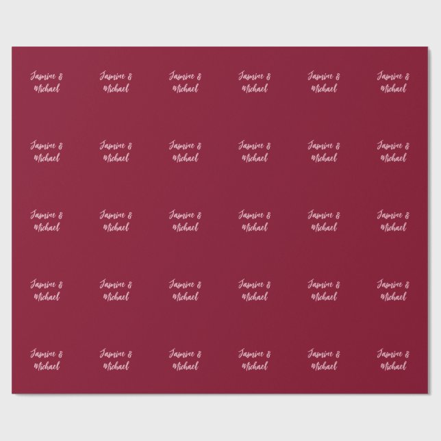 Papier Cadeau Cute Minimaliste Bourgogne Rouge Calligraphie Nom (Plat)