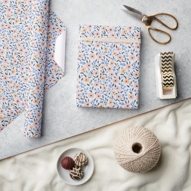 Papier Cadeau Cute Modern Pastel Flowers Motif (Artisanat)