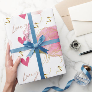 Papier Cadeau Cute Moderne Amour Vous Coeurs Floraux Blanc