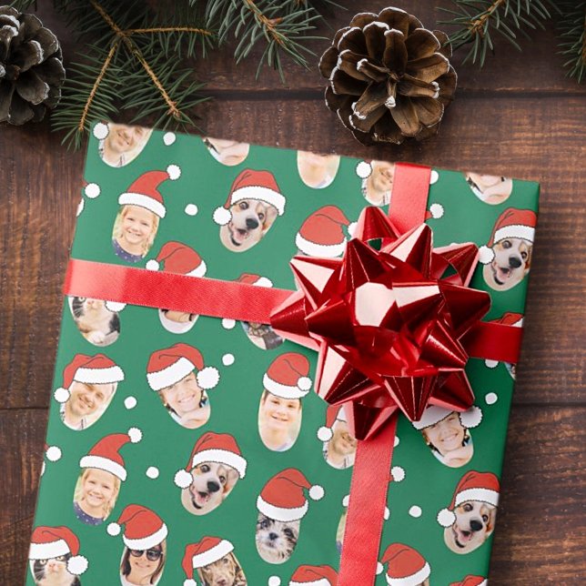 Papier Cadeau Cute moderne Funny Santa Hats Neuf Photos de famil (Créateur téléchargé)