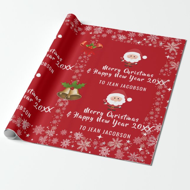Papier Cadeau Cute moderne Santa Claus Snowflakes Personnalisé (Déroulé)
